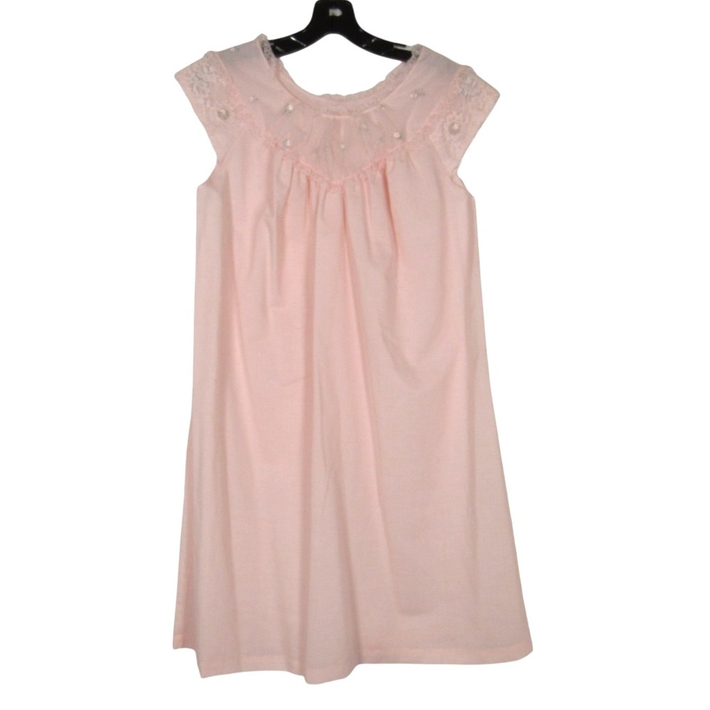 VTG SEARS Pink TWILL Lace/Chiffon NECKLINE Sleeveless LOUNGE NIGHTGOWN Sz 32/34